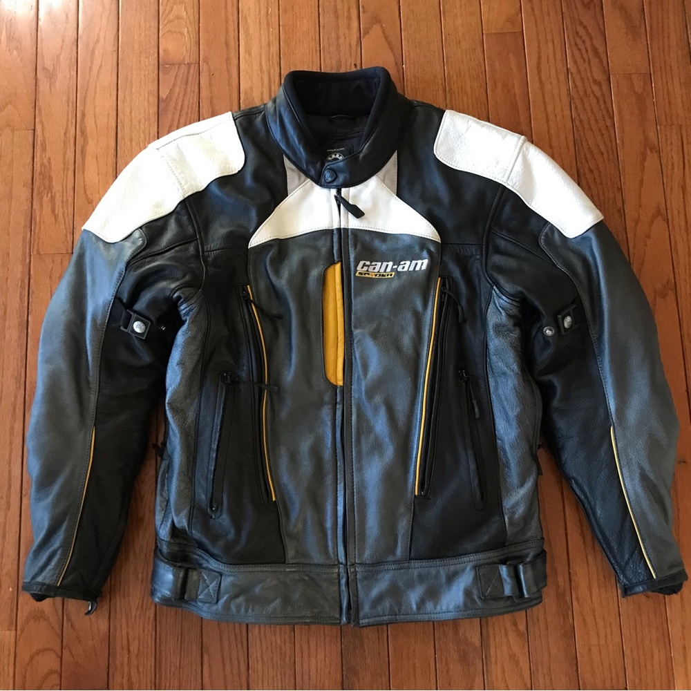 Can-Am Mens Leather Moto Jacket Biker Motorcycle Medium